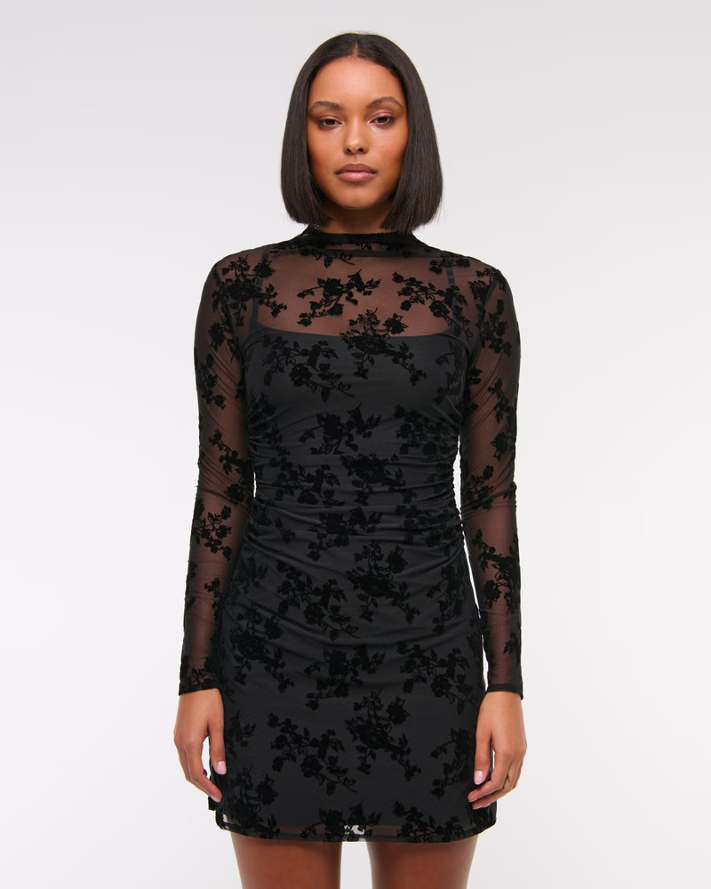 Women's The A&F Paloma Long-Sleeve Mesh Mini Dress | Women's Dresses & Jumpsuits | Abercrombie.co... | Abercrombie & Fitch (US)