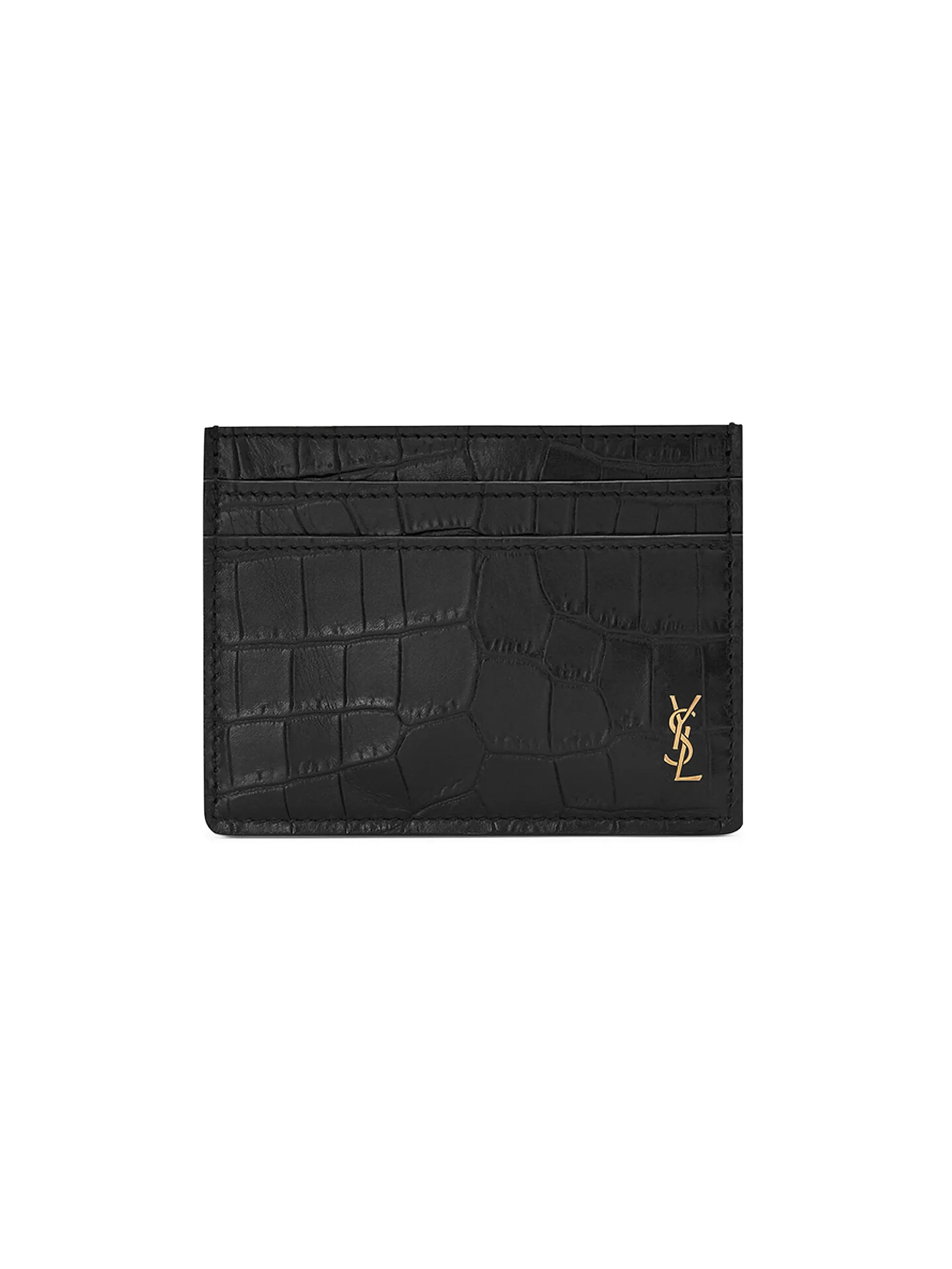Saint Laurent Tiny Cassandre Card Case in Crocodile-Embossed Matte Leather | Saks Fifth Avenue | Saks Fifth Avenue