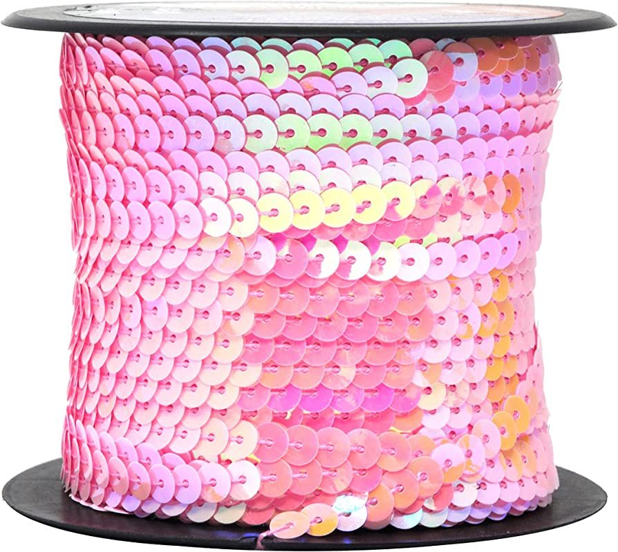 Mandala Craft 6mm Flat Sequin Strip Pink Sequins on a Roll - Pink Sequin Trim by The Yard - 100 Y... | Amazon (US)