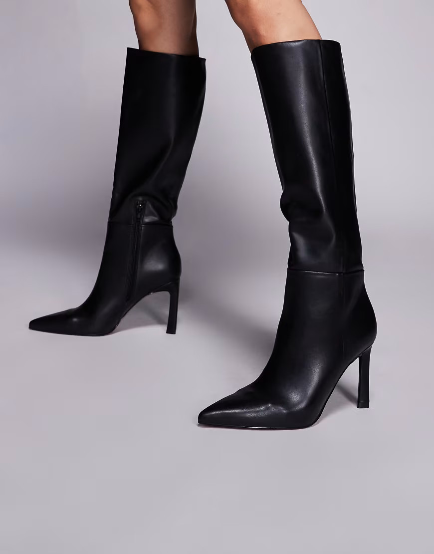 ASOS DESIGN Charmed heeled knee boots in black | ASOS (Global)