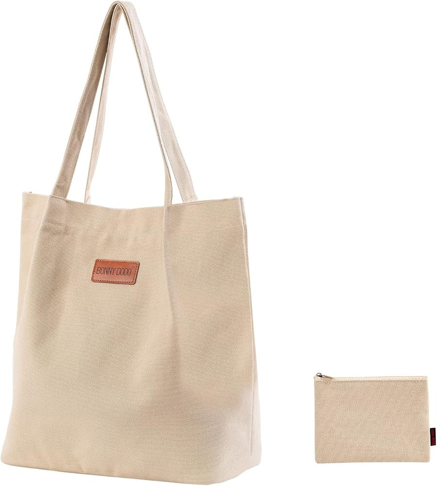 Large Wide Canvas Book Totes Shopping Bags for Women School 13 x 6 x 14 Inches Shoulder Bags Totes w | Amazon (US)