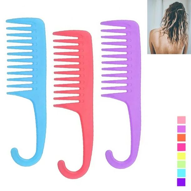 3 Pack Shower Combs w/ Hook Wide Tooth Dry Wet Hair Gently Detangling Durable | Walmart (US)