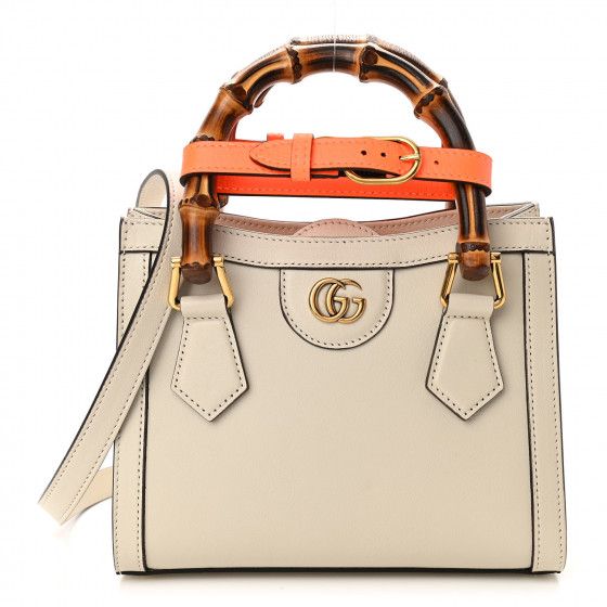 GUCCI Calfskin Mini Diana Tote Bag White Orange Fluo | Fashionphile
