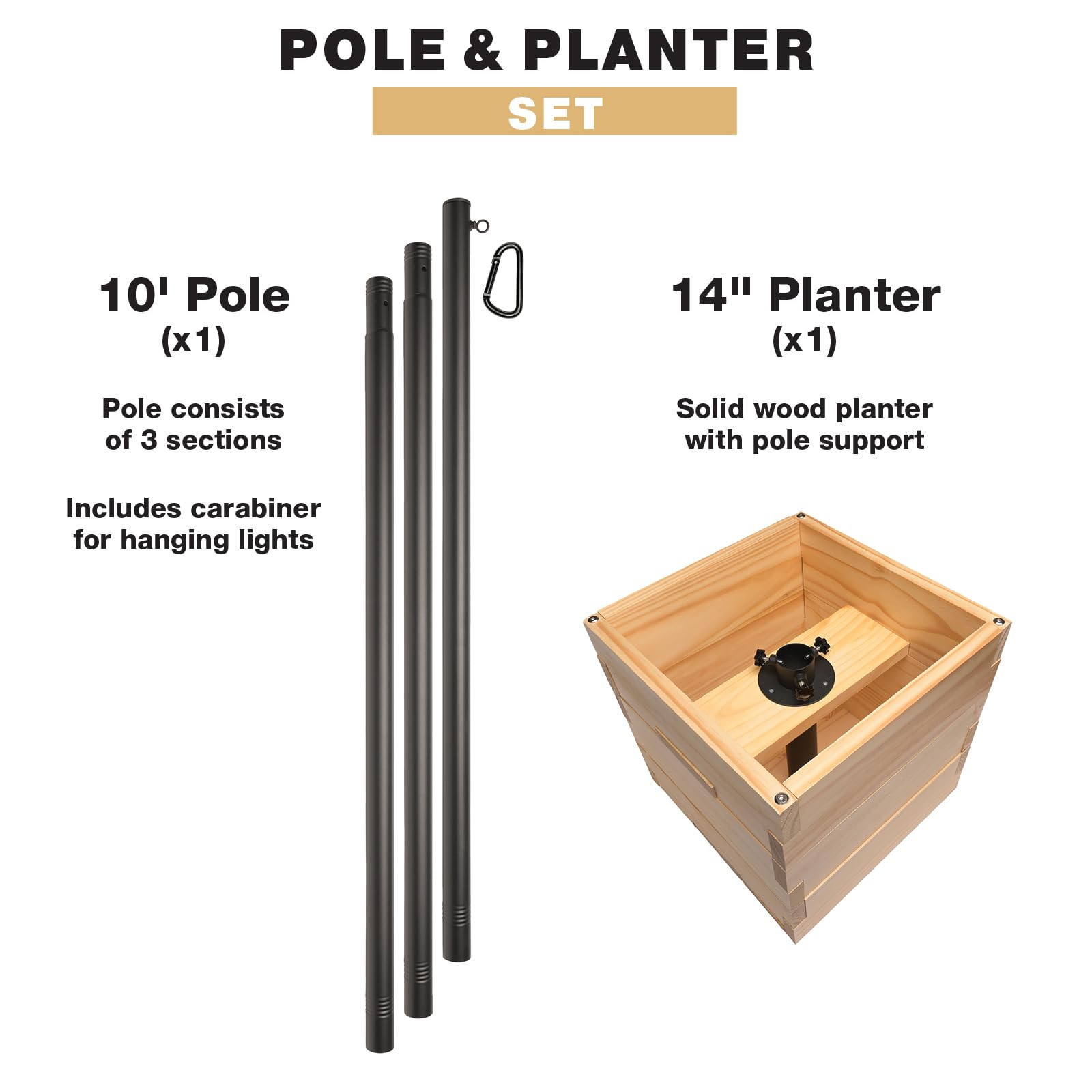 Excello Global Products Wooden Planter Box Set with 10' String Light Pole - 14"x14", Ready to Ass... | Amazon (US)