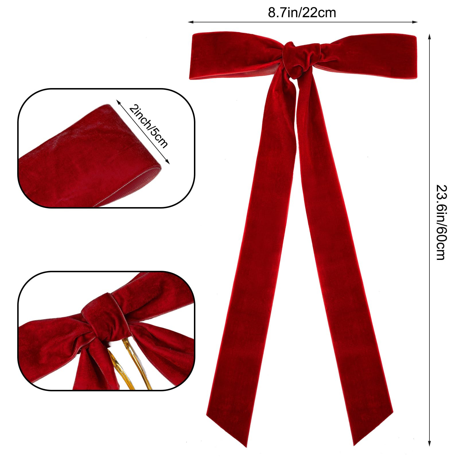 Velvet Christmas Bows 23.5 x 8.7 Inches Large Velvet Christmas Staircase Wreath Bows Rustic Crafts Velvet Bows for Christmas Indoor Outdoor Decoration (4, Wine Red) | Amazon (US)