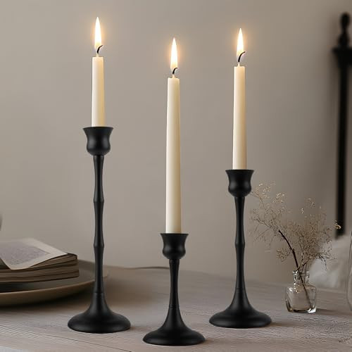 Vintage Metal Candlestick Holders, Set of 3 Black Candle Holders for Candlesticks Antique Taper Candles Stand Candle Sticks Holder for Housewarming Wedding Mantelpiece Table Centerpiece Decor | Amazon (US)