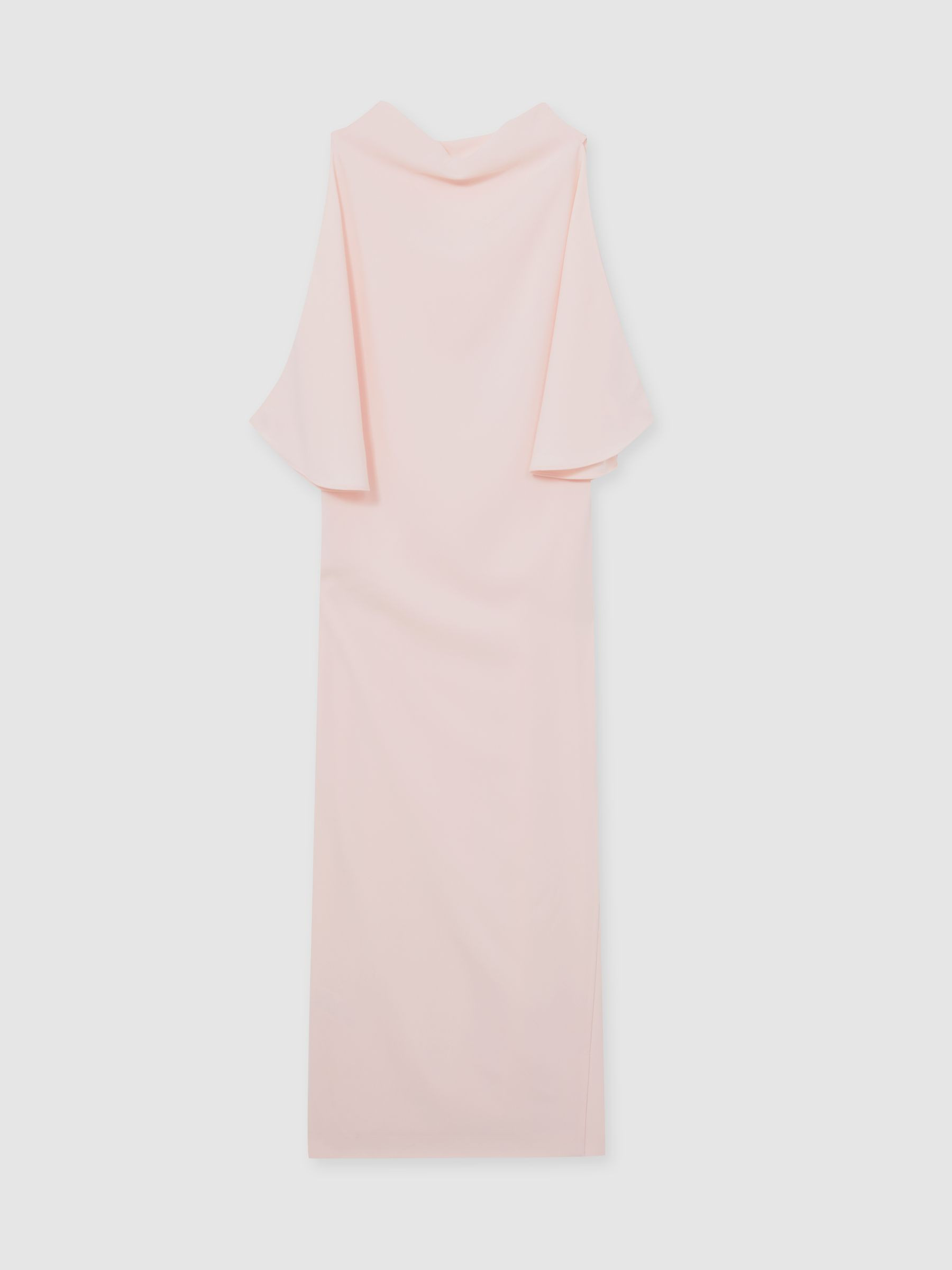 Draped-Front High-Neck Midi Dress in Pale Pink | Reiss US