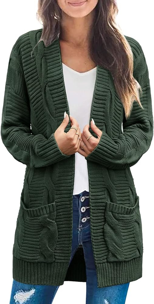 MEROKEETY Women's 2023 Long Sleeve Cable Knit Cardigan Sweaters Open Front Fall Outwear Coat | Amazon (US)