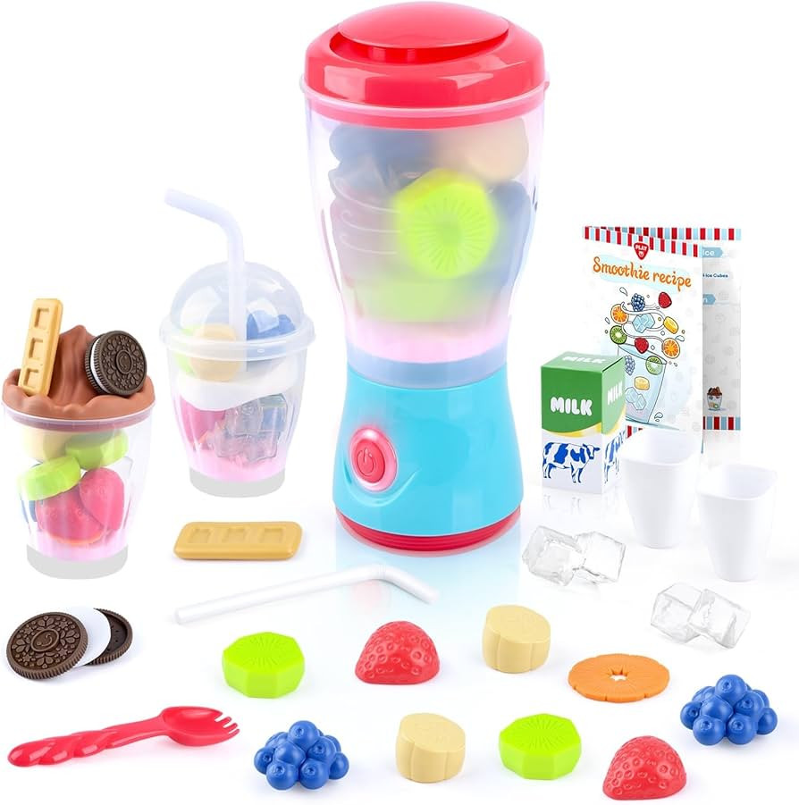 PLAY Smoothie Maker Toy Blender Set - 27 Pcs Pretend Play Kitchen Appliance for Kids with Realist... | Amazon (US)
