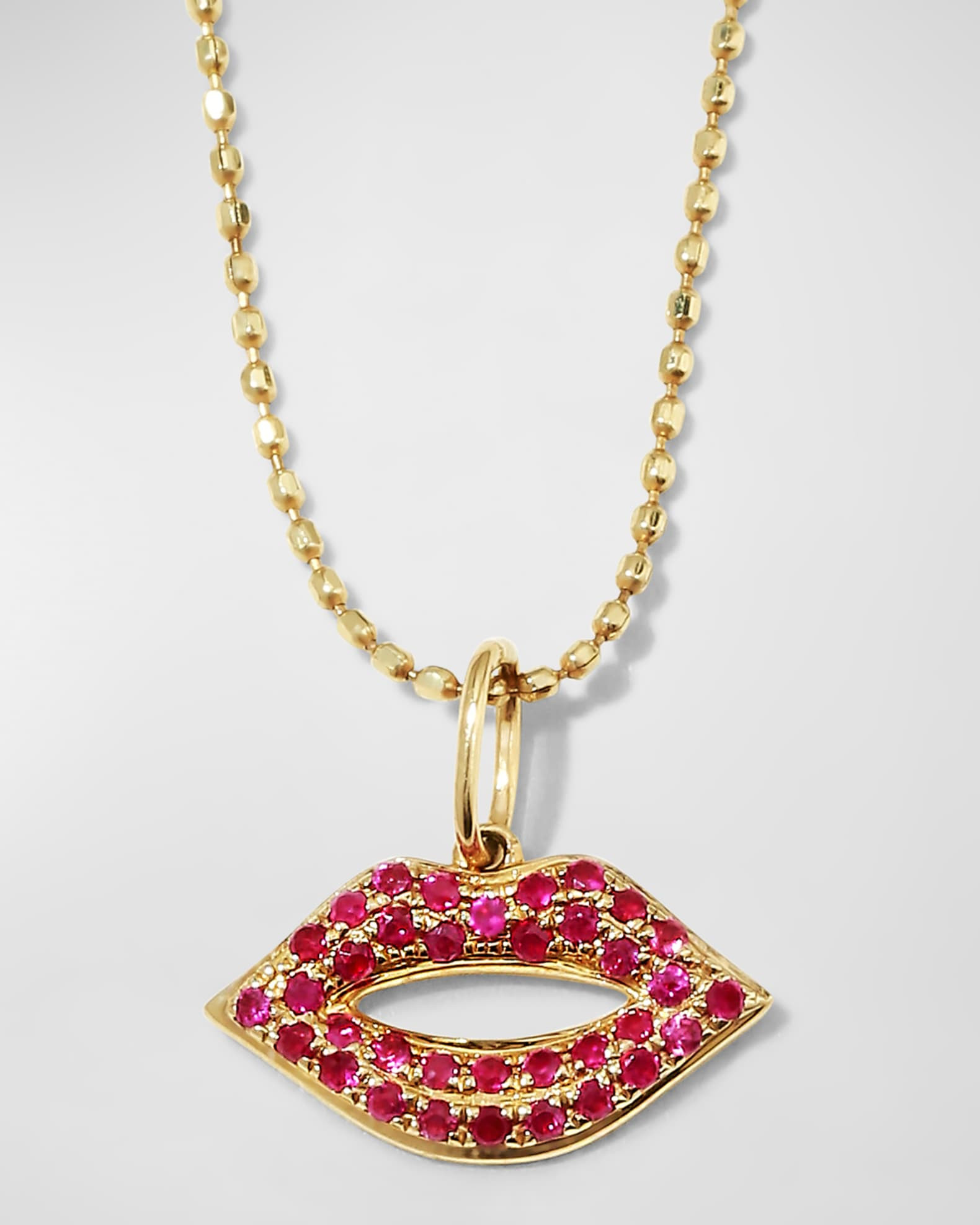 Sydney Evan 14k Gold Ruby Lips Pendant Necklace, Small | Neiman Marcus