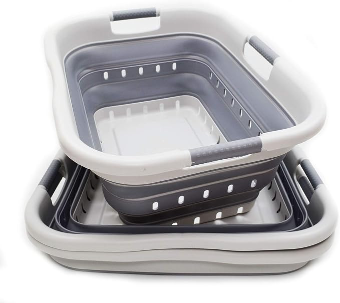 SAMMART Set of 2 Collapsible 3 Handled Plastic Laundry Basket - Foldable Pop Up Storage Container... | Amazon (US)