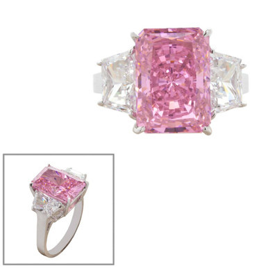 Pink Radiant-Cut and Trapezoid Three stone Ring (8 TCW) | Fantasia by DeSerio