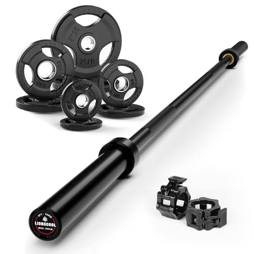 LIONSCOOL 4.9ft Black Straight Barbell with 85lb Weight Plate Set and Barbell Clamps | Amazon (US)
