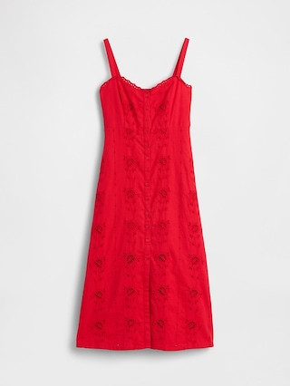 Linen-Blend Embroidered Button-Front Cami Maxi Dress | Gap (US)