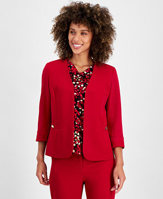 Women's Cuffed Open-Front Collarless Jacket, Regular and Petite Sizes | Macy's
