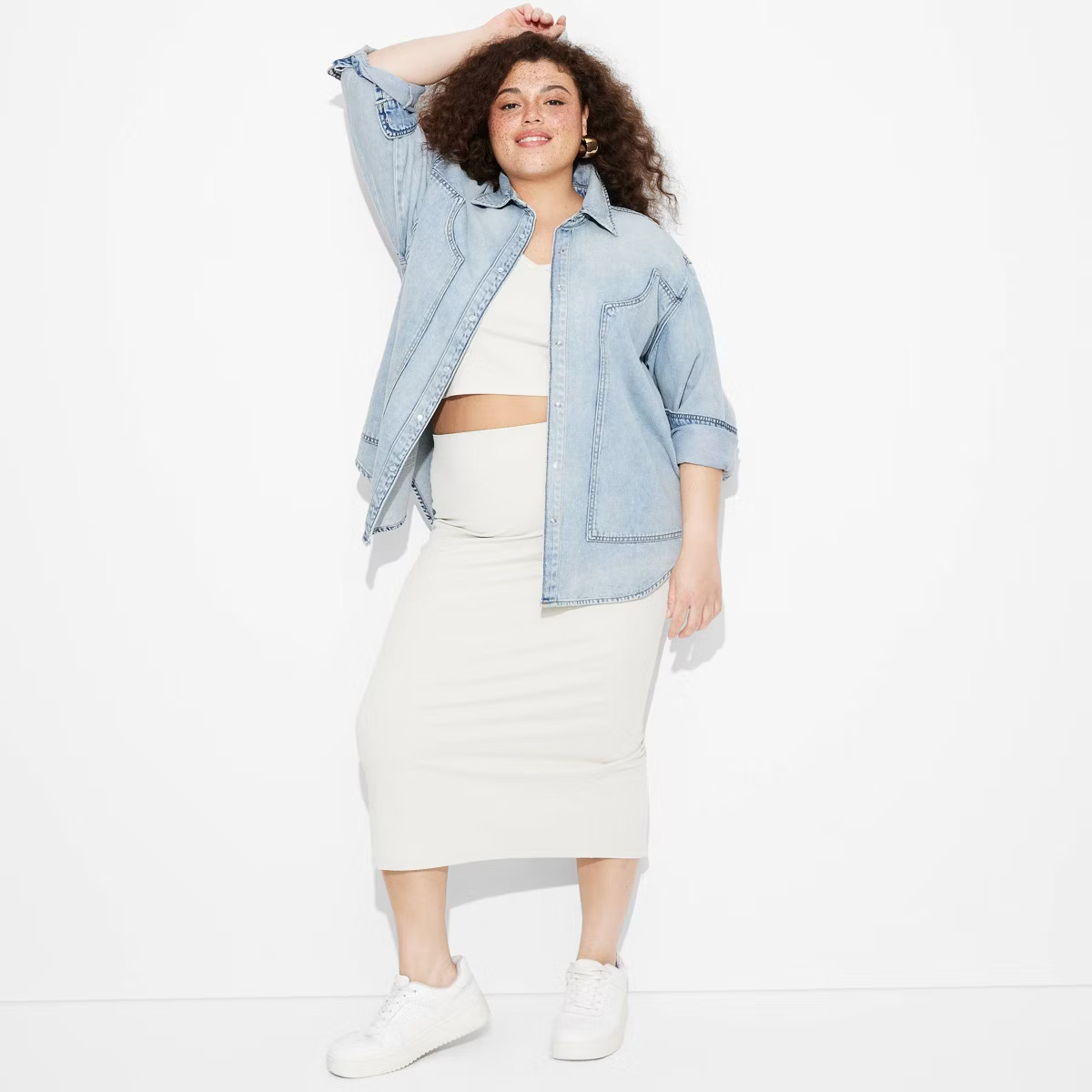 Women's Long Sleeve Oversized Denim Western Shirt - Wild Fable™ | Target