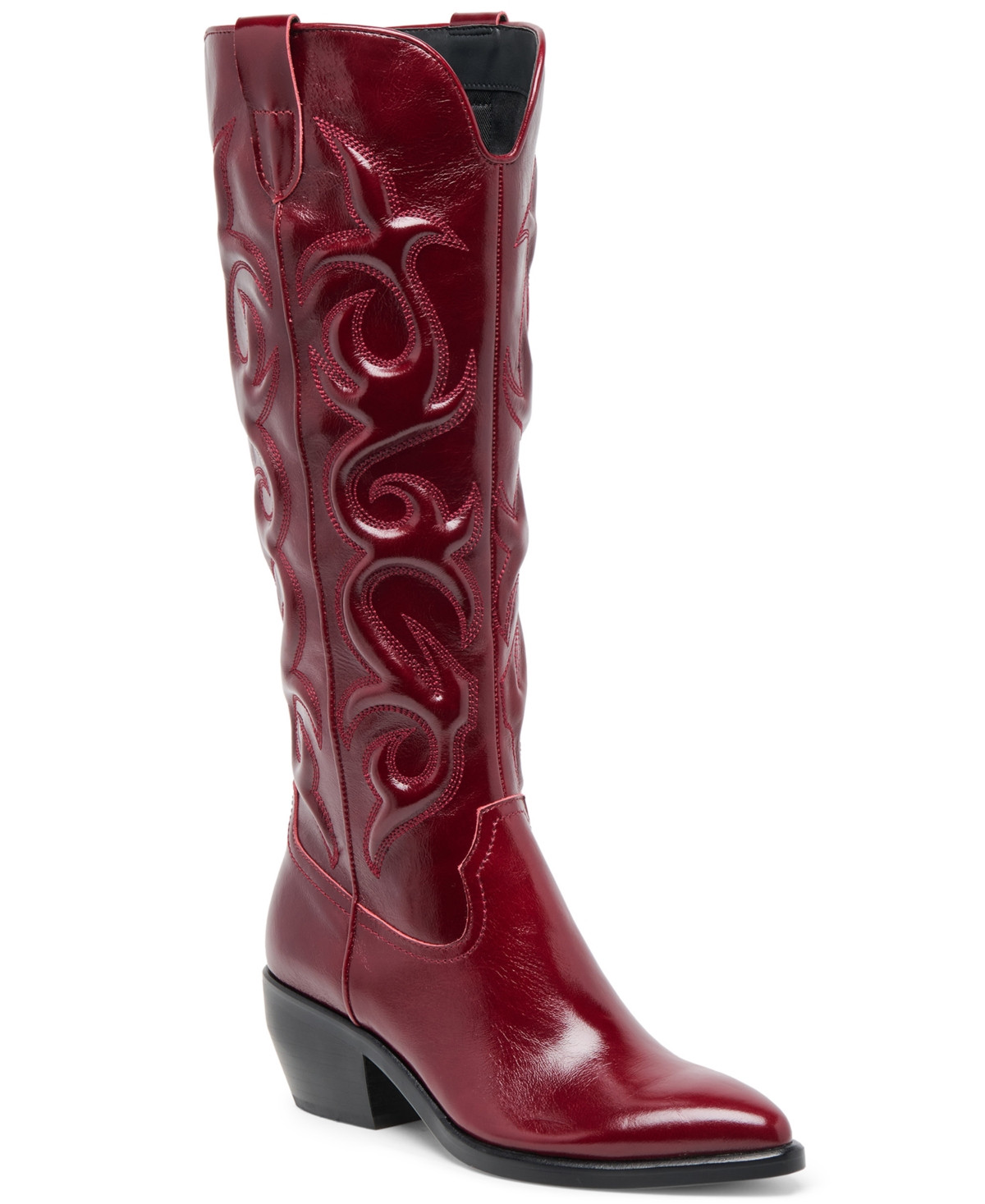 Dolce Vita Women's Mirla Tall Detailed Cowboy Boots - Oxblood Leather | Macy's