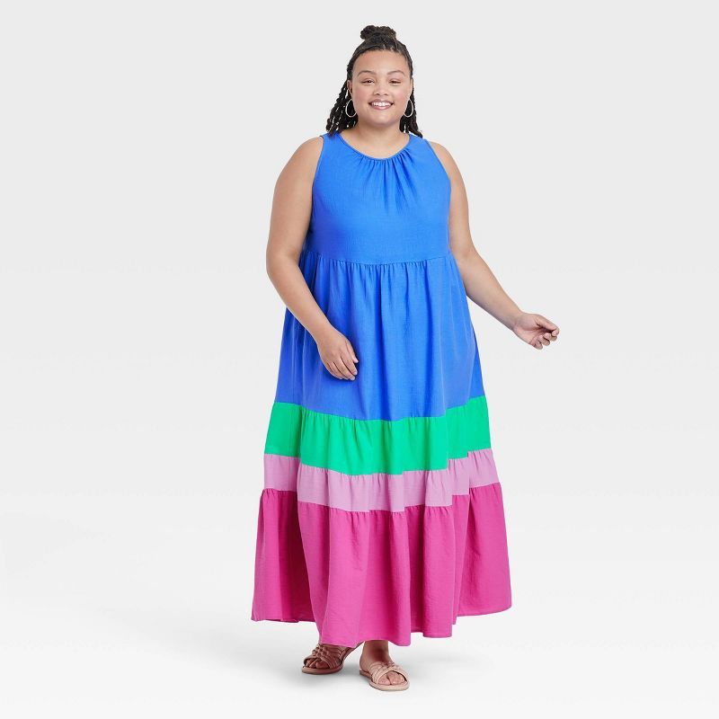 Women's Plus Size Sleeveless Colorblock Tiered Dress - Ava & Viv™ | Target