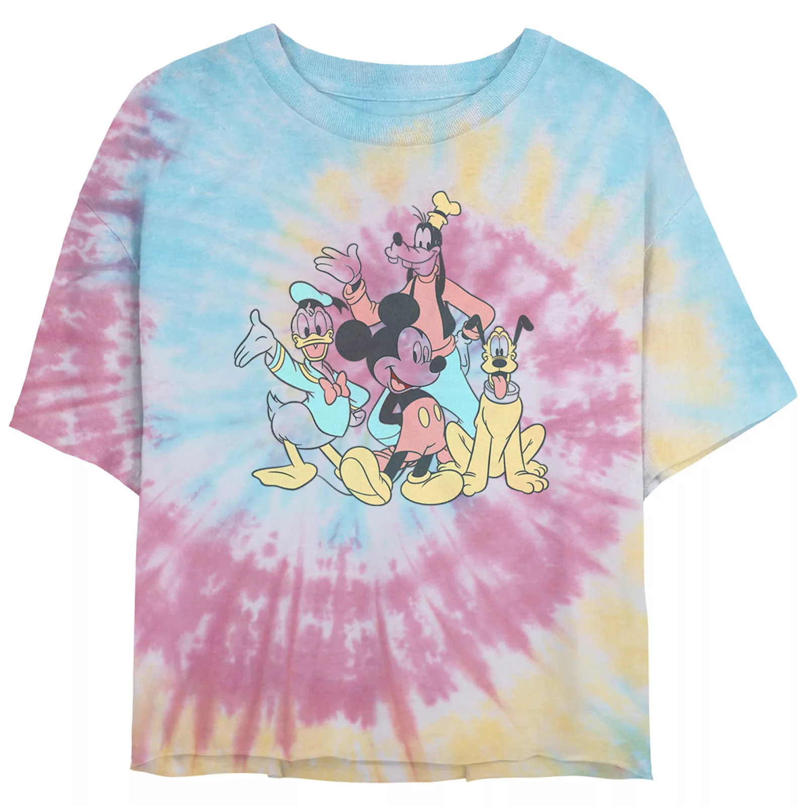 Disney's Mickey Mouse And Pals Juniors' Cropped Tie Dye Graphic Tee, Women's, Size: XXL, Blue Pink Light Yellow | Kohl's