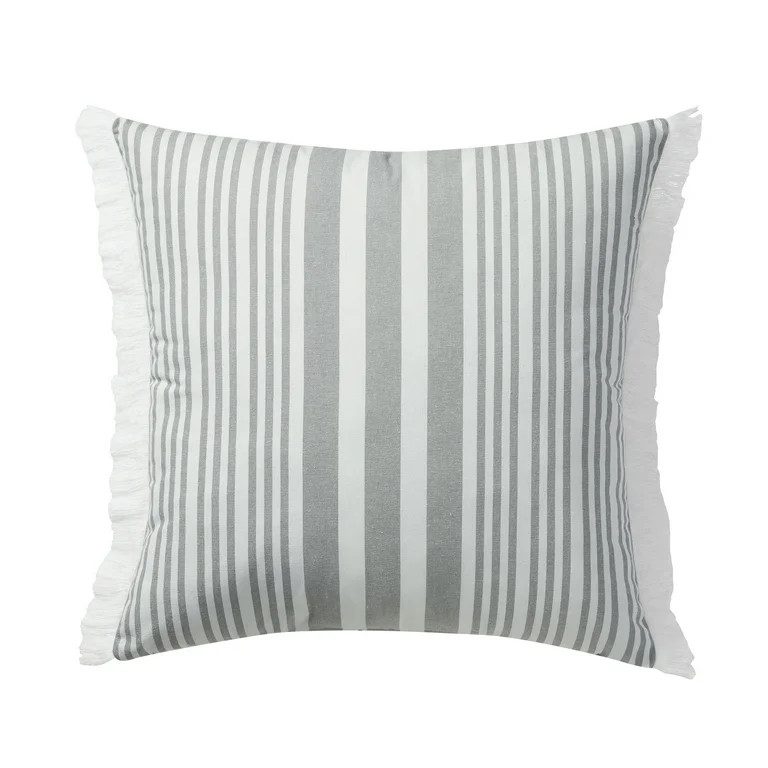 My Texas House 22" x 22" Ivory/Green Meera Floral Fringe Cotton Decorative Pillow | Walmart (US)