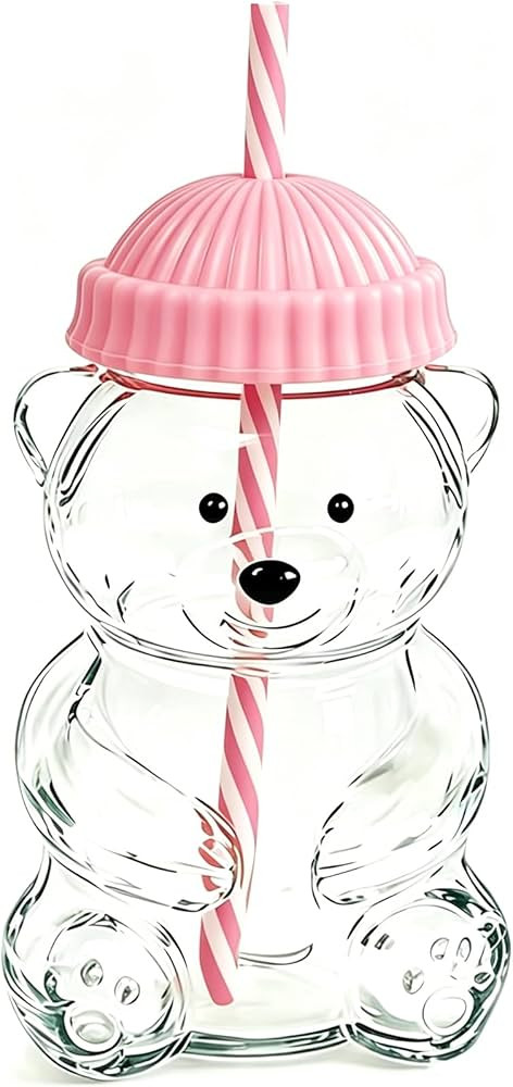 Glass Bear Cup, Bear Straw Cup, Glass Cups with Lids and Straws,Cute Mugs Bear Sippy Cups Coffee ... | Amazon (US)