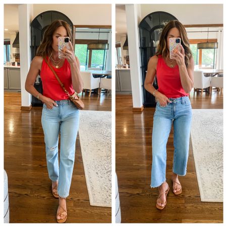 2 light wash jeans perfect for Summer. 
20% off code: LTK20
Down one size in both jeans. Regular length
XS tank

#LTKxMadewell #LTKOver40
