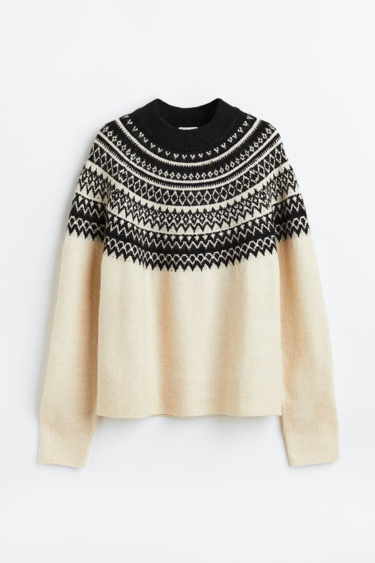 Jacquard-knit Sweater - Cream/patterned - Ladies | H&M US | H&M (US + CA)