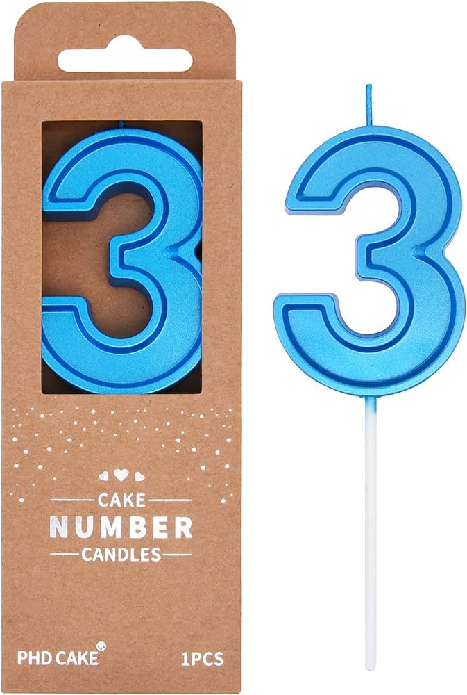 PHD CAKE 2.76 Inch Luxe Blue 3 Number Birthday Candles, Blue Number Candles, Cake Number Candles,... | Amazon (US)