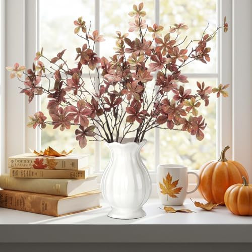 4 Pcs 30 Inch Fall Leaves Stems for Vase Artificial Rusty Quince Leaf Faux Branch Floral Pick Fak... | Amazon (US)