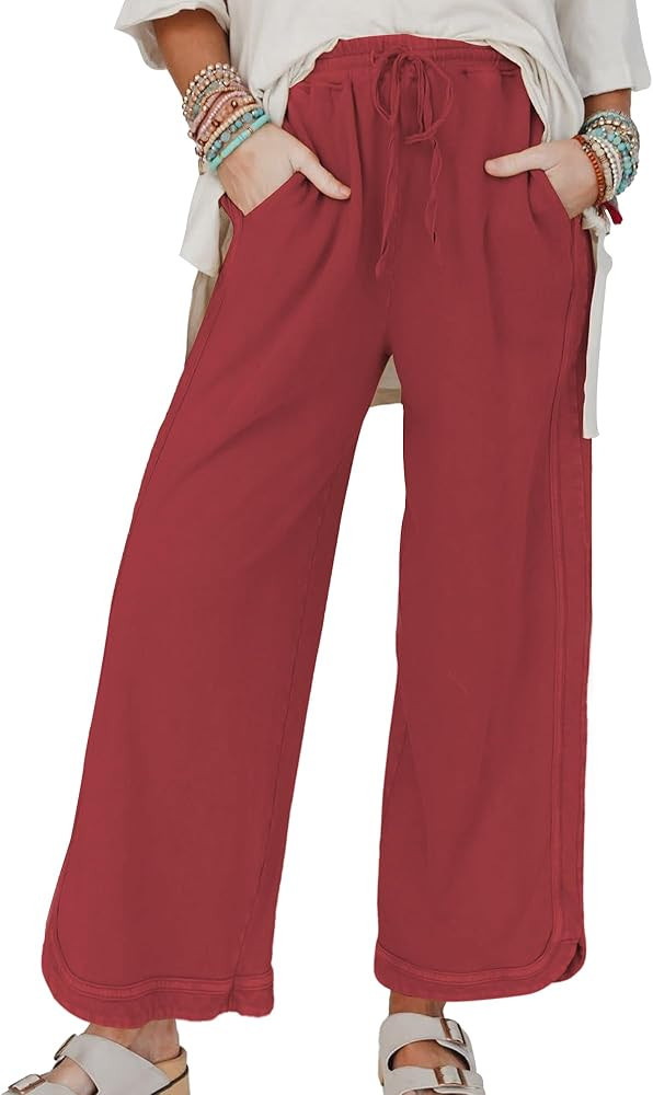 Hixiaohe Women's Casual Wide Leg Sweatpants High Waist Baggy Acid Wash Pants Drawstring Athletic ... | Amazon (US)