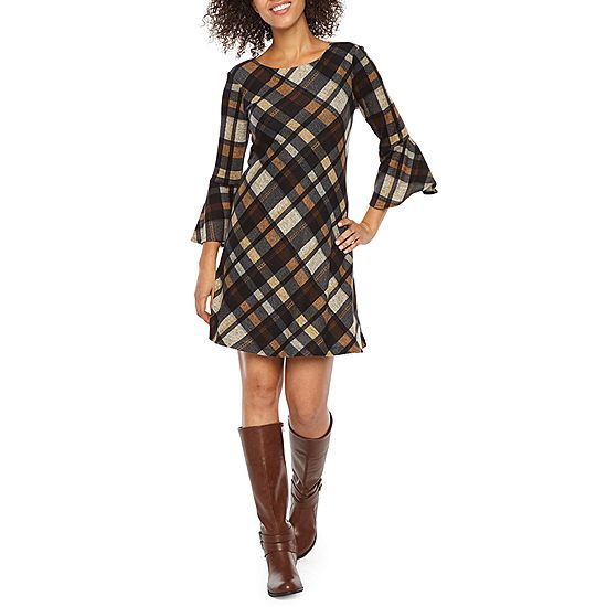 Jessica Howard 3/4 Bell Sleeve Plaid A-Line Dress - JCPenney | JCPenney