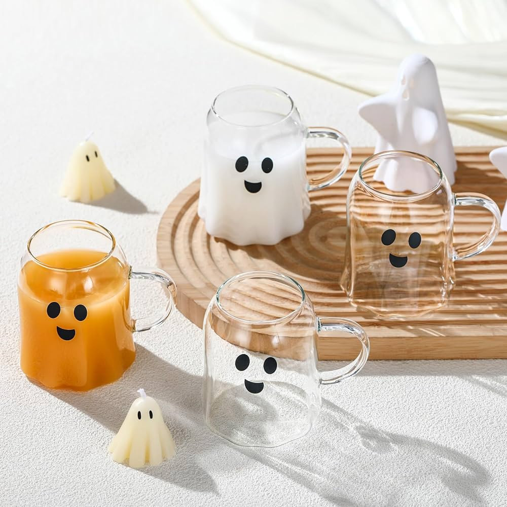 4 Pcs Halloween Ghost Coffee Mug Glass Cup with Handle Heat Resistant Coffee Tea Milk Cups Hallow... | Amazon (US)