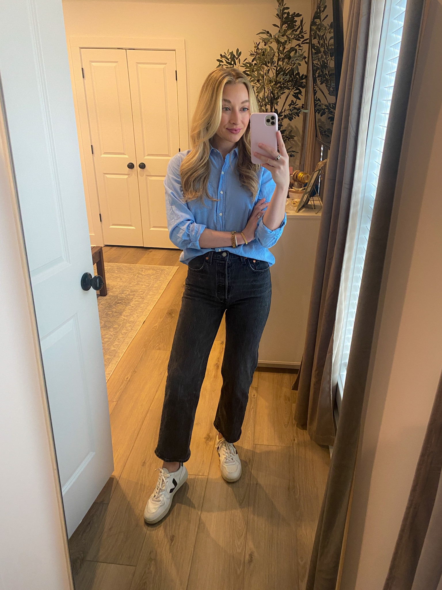 Work OOTD. XS in button down & 27 in jeans (I could’ve sized down) 

Target / Amazon / Levi Jeans / Vejas / work style / workwear 

#LTKfindsunder50 #LTKsalealert #LTKshoecrush