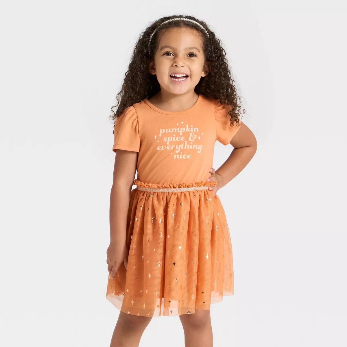 Toddler Girls' Short Sleeve Halloween Pumpkin Spice Tulle Dress - Cat & Jack™ Brown | Target