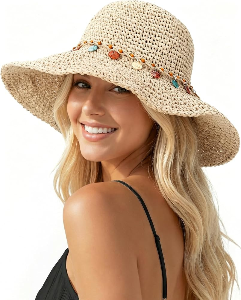 Beach Sun Hats for Women, Straw Hats for Women, Foldable Straw Bucket Hat, Packable Womens Sun Ha... | Amazon (US)