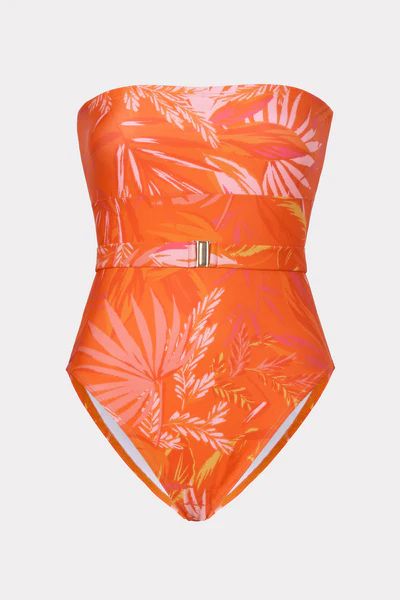 Tropical Palm Print Miami Belted One Piece Swimsuit | MILLY