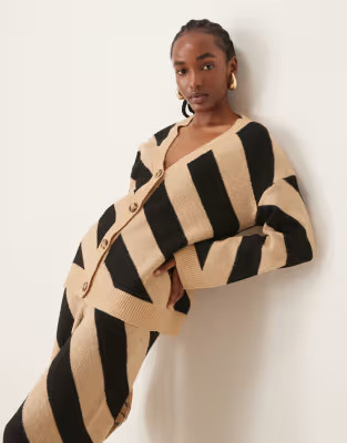 YAS knit longline cardigan in bold camel stripe - part of a set | ASOS (Global)