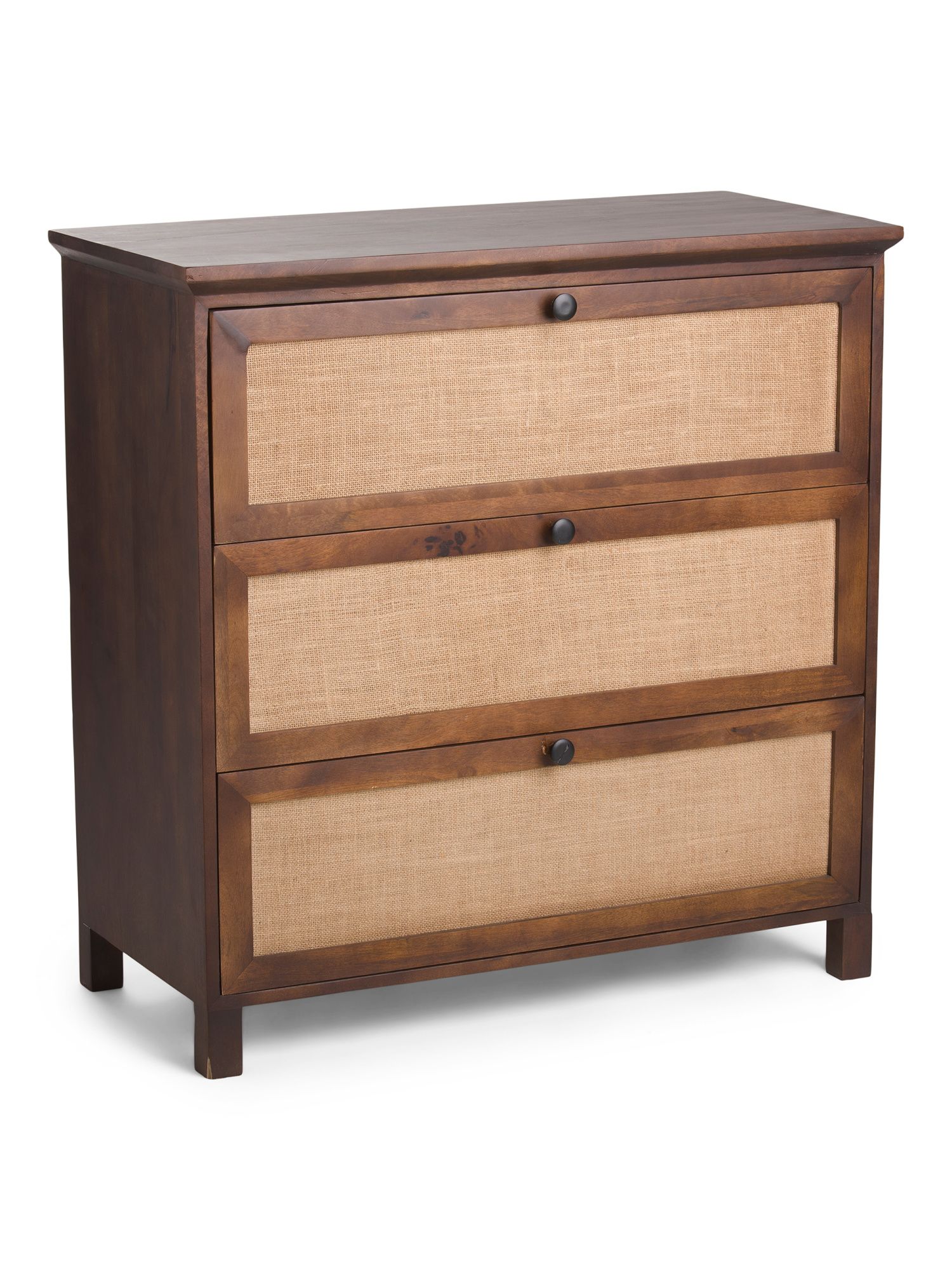 3 Drawer Mango Wood Cabinet With Natural Cane | TJ Maxx
