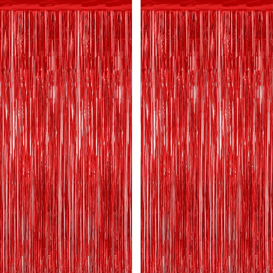 2 Pack Red Tinsel Backdrop, 3.28 FT x 7.05 FT Fringe Curtains, Red Foil Tinsel Party Streamer Bac... | Amazon (US)