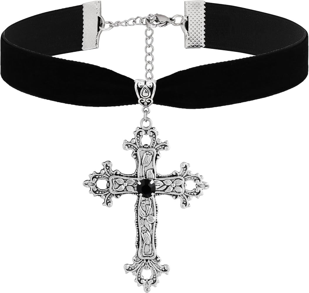 Sacina Gothic Goth Cross Choker Necklace, Black Velvet Choker, Black Choker, Gothic Choker, Costu... | Amazon (US)
