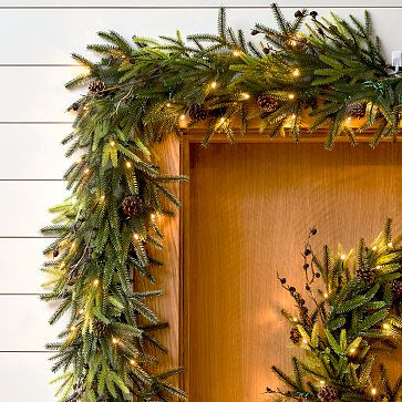 Pre-Lit Faux Woodland Pine Wreath & Garland | West Elm (US)