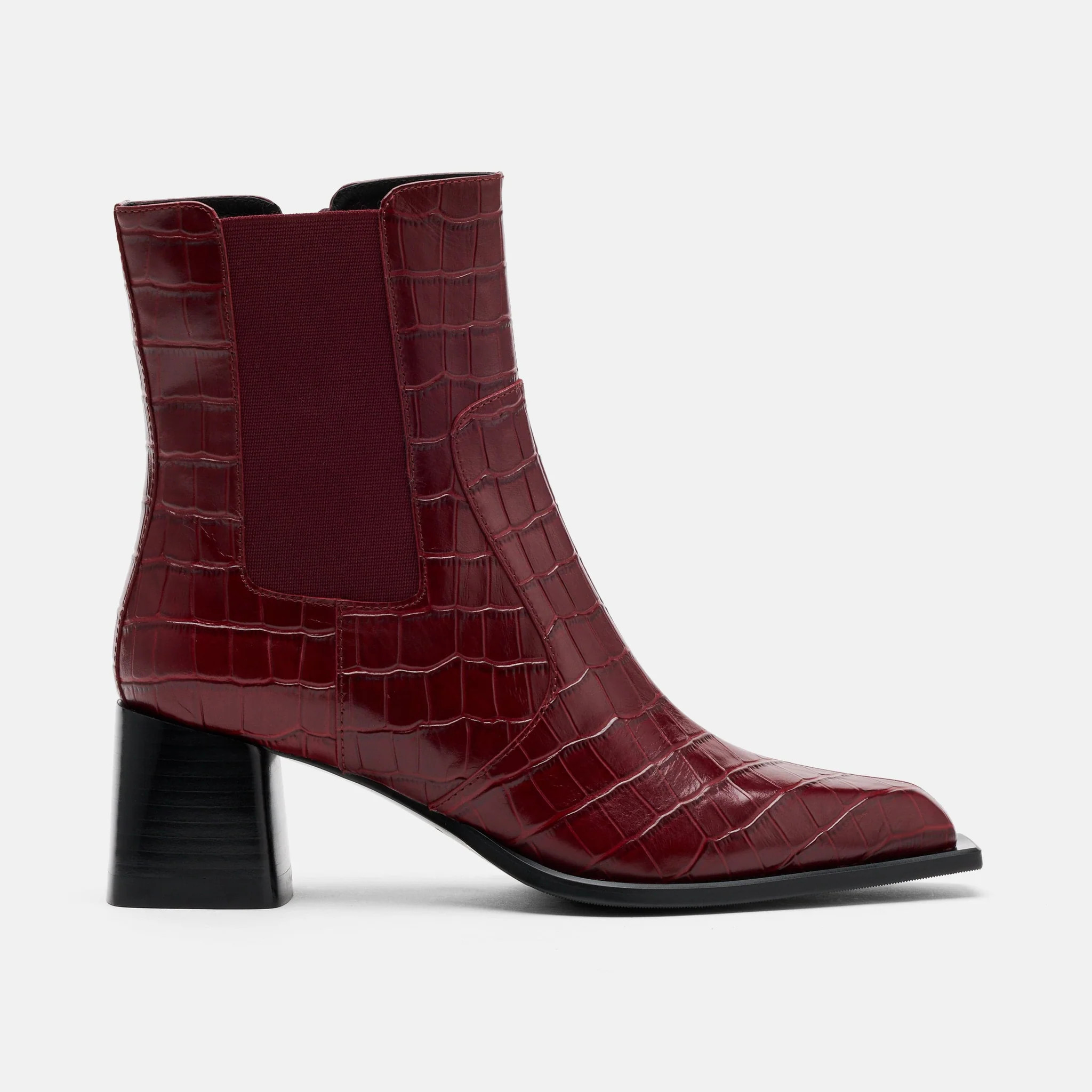 Harper Burgundy Croc Leather Square Toe Chelsea Boots | Marc Nolan