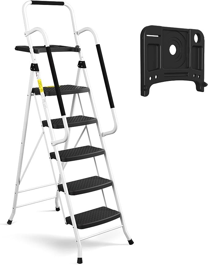 HBTower 5 Step Ladder with Handrails, Folding Step Stool with Tool Platform, 330 LBS Portable Ste... | Amazon (US)