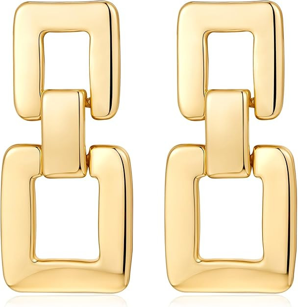 MUYAN Gold Silver Geometric Drop Dangle Earrings for Women Brushed Link Square Dangle Earrings Tr... | Amazon (US)