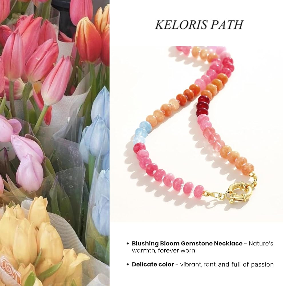 KELORIS PATH Beaded Gemstone Necklaces for Women, Boho Colorful Bead Choker Necklace, Natural Sto... | Amazon (US)