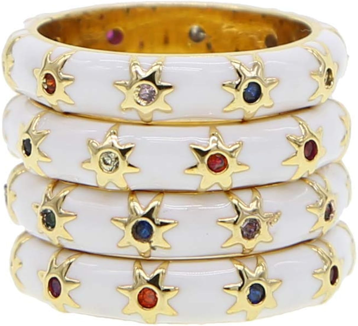 ATJMLADYJEWELRY Gold Plated Rainbow Star White Enamel Stack Stacking Engagement Band Ring for Wom... | Amazon (US)