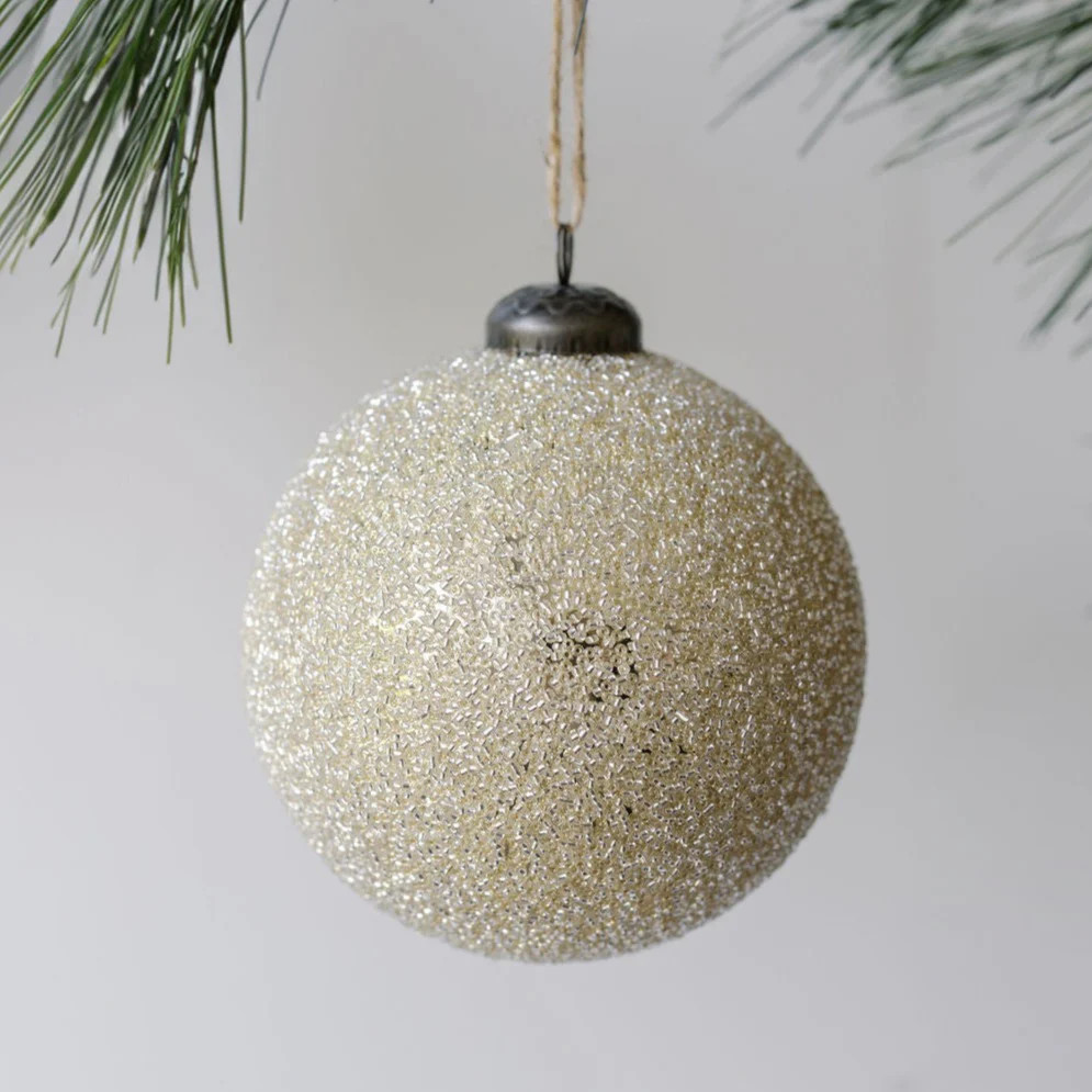 4" Beaded Cream Glass Ornament | CG Hunter