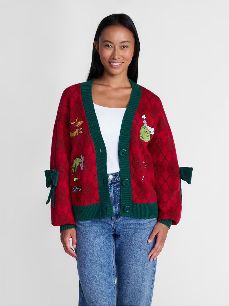 Dr. Seuss's The Grinch Women's and Women's Plus Christmas Bow Cardigan, Sizes XXS-4X | Walmart (US)
