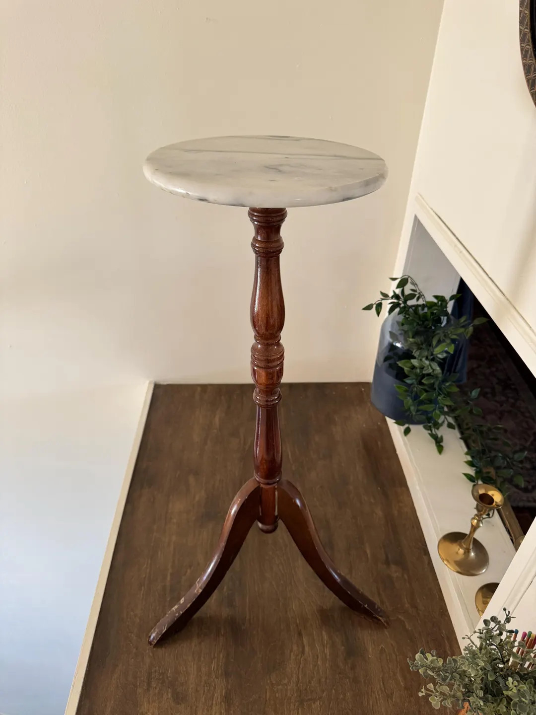 Vintage Marble Top Pedestal Table | Wood Plant Stand Side Table | Accent Table | Etsy (Global)