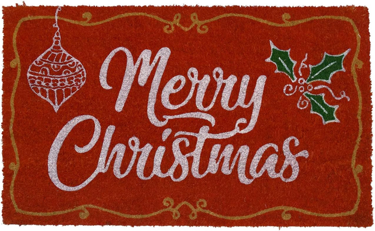 Merry Christmas Holly Coir Doormat Holiday Natural Fabric Outdoor 18" x 30" | Amazon (US)